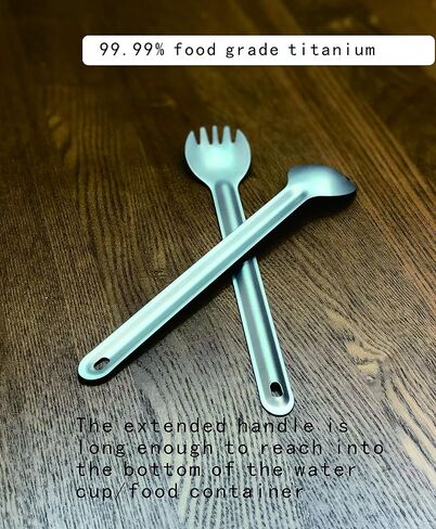 أدوات مائدة محمولة خفيفة للغاية للاستخدام الخارجي، ملعقة شوكة بمقبض طويل من التيتانيوم، ملعقة قهوة، ملعقة تخييم، تستخدم للتخييم، التنزه سيرًا على الأقدام، النزهة والاستخدام اليومي (طول 22 سم) in Kuwait