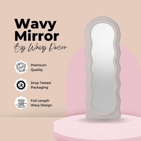 WAVYDECOR - مرآة متموجة بطول كامل 63 بوصة × 24 بوصة - مرآة مموجة كاملة الطول - مرآة أرضية متموجة لغرفة النوم - مرآة متموجة بطول كامل غير منتظمة - مرآة متموجة بطول الجسم بالكامل in Kuwait
