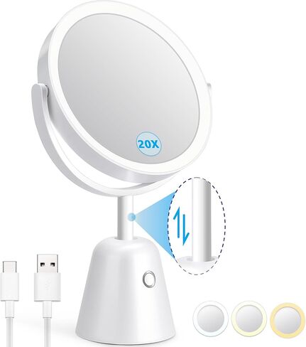 New 20X Magnifying Mirror with Light, Light Up Mirror with 74 Premium LED Beads, Dimmable, Rechargeable Vanity Mirror with Lights,8.5" Lighted Makeup Mirror with Magnification, 3 Light Colors in Kuwait