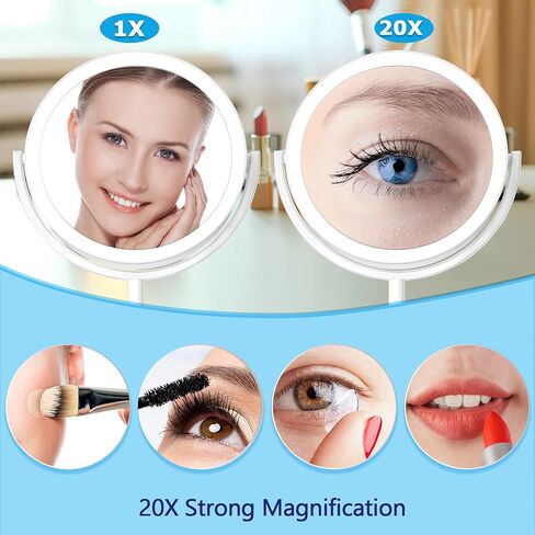 New 20X Magnifying Mirror with Light, Light Up Mirror with 74 Premium LED Beads, Dimmable, Rechargeable Vanity Mirror with Lights,8.5" Lighted Makeup Mirror with Magnification, 3 Light Colors in Kuwait