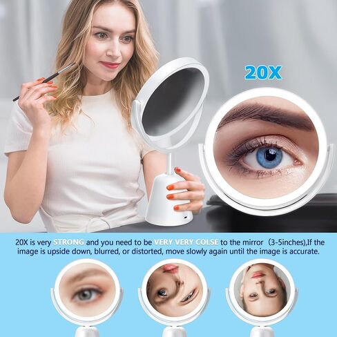New 20X Magnifying Mirror with Light, Light Up Mirror with 74 Premium LED Beads, Dimmable, Rechargeable Vanity Mirror with Lights,8.5" Lighted Makeup Mirror with Magnification, 3 Light Colors in Kuwait