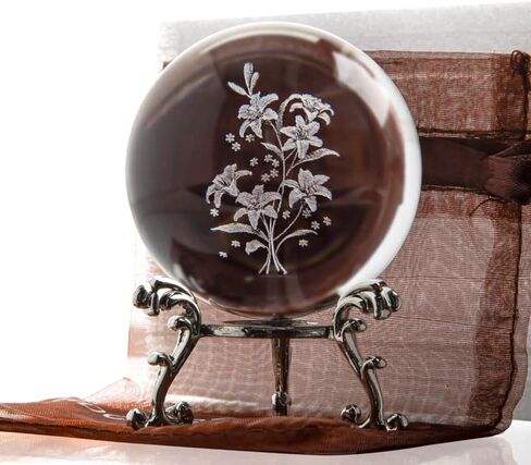 HDCRYSTALGIFTS كرة توليب كريستالية ثلاثية الأبعاد بالليزر مع ثقالة ورق فراشات - 60 مم نقش كرات زخرفية زجاجية ديكور تمثال كامل المجال in Kuwait