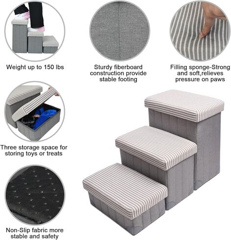 GJEASE Foldable Pet Dog Step Stairs,Dog Steps for High Bed and Couch,Portable Stairs for Pets,Pet Storage Stepper for a Puppy, Small or Medium Pet,Can Hold up to 150lbs in Kuwait
