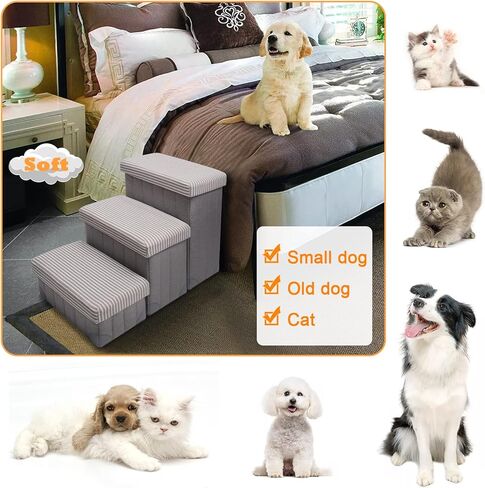 GJEASE Foldable Pet Dog Step Stairs,Dog Steps for High Bed and Couch,Portable Stairs for Pets,Pet Storage Stepper for a Puppy, Small or Medium Pet,Can Hold up to 150lbs in Kuwait