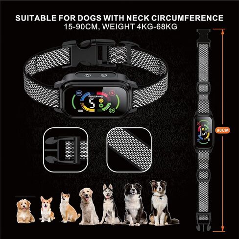 yueyuejia النباح طوق سلالة كبيرة، طوق النباح الكلب للكلاب الكبيرة، طوق النباح التلقائي للكلاب المتوسطة، الياقات الذكية المضادة للنباح للكلاب، قابلة للشحن لا الياقات النباح للكلاب، 4 وضع التدريب النباح in Kuwait