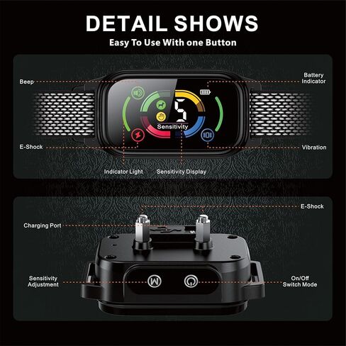 yueyuejia النباح طوق سلالة كبيرة، طوق النباح الكلب للكلاب الكبيرة، طوق النباح التلقائي للكلاب المتوسطة، الياقات الذكية المضادة للنباح للكلاب، قابلة للشحن لا الياقات النباح للكلاب، 4 وضع التدريب النباح in Kuwait