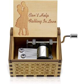 Can't Help Falling in Love Wood Music Box Hand-Operated Antique Engraved Cute Musical Boxes Gift for Love One, Boyfriend, Girlfriend, Husband,Wife Birthday/Wedding Day/Christmas Day Present