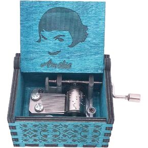 Amelie Music Box Hand Crank Musical Box Carved Wooden,Play The Theme Song of Amelie,Blue
