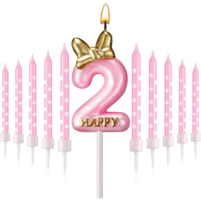 11 Pieces 2 Birthday Candle Girl Pink Number Birthday Cake Topper 2 Years Old Birthday Candle with White Dot Birthday Long Candles for Cake Topper Birthday Baking Decor Supplies, 2 Styles()