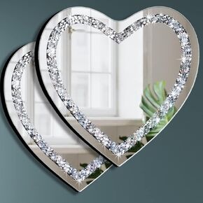 DMDFIRST Crystal Crush Diamond Heart Shaped Silver Mirror with Silver Stainless Steel Chain for Wall Decoration 12x12x0.5 inch Wall Hang Frameless, Glass, Glam Mirror in Kuwait