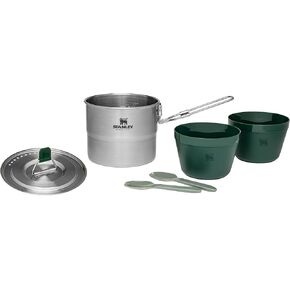 Stanley Adventure Stainless Steel Camping Cooking Set for Two 1.0L / 1.1 QT with Bowls and Sporks - 6 Piece Camp Cook Set - Stainless Steel Pot with Lid - Cookware for Backpacking and Camping in Kuwait