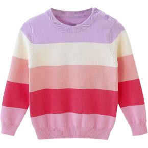 LittleSpring Kids Crewneck Sweater Rainbow Striped Long Sleeve Pullover
