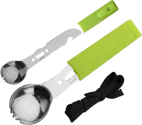 MeiNvShe Camping Spork Multi-Function Fork Spoon 5 in 1 Stainless Steel Spork ，Outdoor Camping Picnic and BBQ Portable Cutlery Open Can and Bottle Opener； (StyleB Black 7 in 1 2PCS) in Kuwait