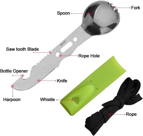 MeiNvShe Camping Spork Multi-Function Fork Spoon 5 in 1 Stainless Steel Spork ，Outdoor Camping Picnic and BBQ Portable Cutlery Open Can and Bottle Opener； (StyleB Black 7 in 1 2PCS) in Kuwait