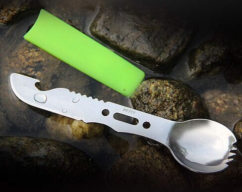 MeiNvShe Camping Spork Multi-Function Fork Spoon 5 in 1 Stainless Steel Spork ，Outdoor Camping Picnic and BBQ Portable Cutlery Open Can and Bottle Opener； (StyleB Black 7 in 1 2PCS) in Kuwait