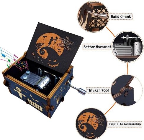 صندوق موسيقى Toiween خشبي، صندوق موسيقي منقوش يدويًا، أفضل الهدايا الفريدة لعيد الميلاد وعيد الشكر والكريسماس in Kuwait