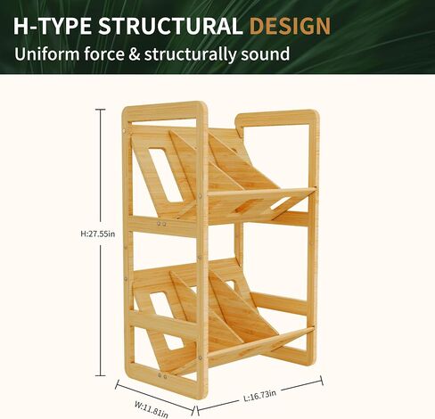 Ackitry Bamboo Vinyl Record Storage, 180-200 LPs Storage Record Holder for Albums, 2 Tier Record Stand Shelf with Dividers, Vinyl Record Display Rack Organizer for Book, Magazine, Files in Saudi Arabia