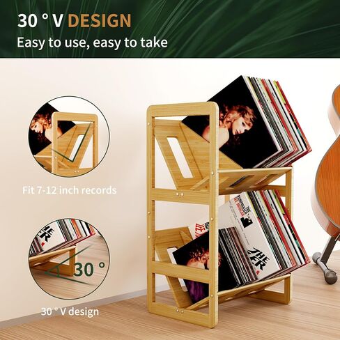 Ackitry Bamboo Vinyl Record Storage, 180-200 LPs Storage Record Holder for Albums, 2 Tier Record Stand Shelf with Dividers, Vinyl Record Display Rack Organizer for Book, Magazine, Files in Saudi Arabia