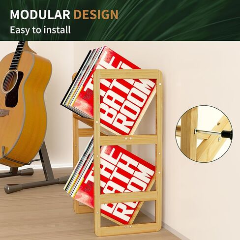 Ackitry Bamboo Vinyl Record Storage, 180-200 LPs Storage Record Holder for Albums, 2 Tier Record Stand Shelf with Dividers, Vinyl Record Display Rack Organizer for Book, Magazine, Files in Saudi Arabia