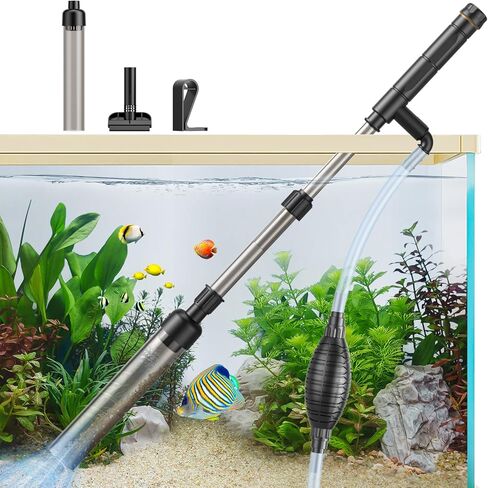 بيدي منظف حصى حوض السمك اليدوي، منظف حصى حوض السمك، طقم مكنسة كهربائية 3 في 1 لحوض السمك لتغيير المياه وتنظيف الرمال وازالة الاوساخ مع قضيب تلسكوبي قابل للتعديل in Kuwait