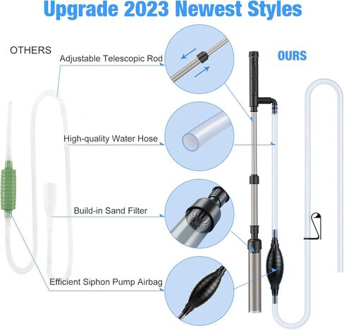 بيدي منظف حصى حوض السمك اليدوي، منظف حصى حوض السمك، طقم مكنسة كهربائية 3 في 1 لحوض السمك لتغيير المياه وتنظيف الرمال وازالة الاوساخ مع قضيب تلسكوبي قابل للتعديل in Kuwait