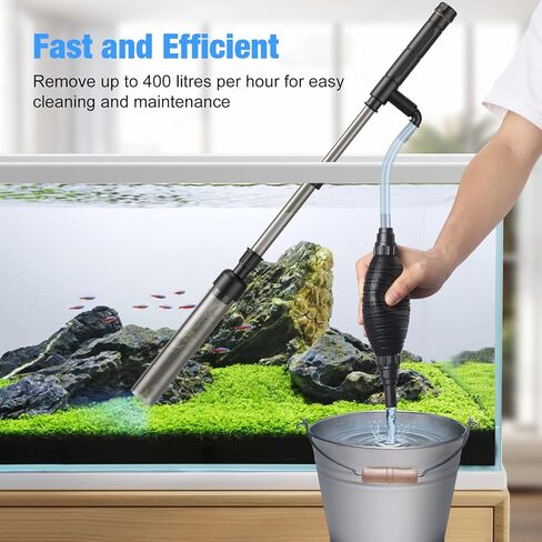 بيدي منظف حصى حوض السمك اليدوي، منظف حصى حوض السمك، طقم مكنسة كهربائية 3 في 1 لحوض السمك لتغيير المياه وتنظيف الرمال وازالة الاوساخ مع قضيب تلسكوبي قابل للتعديل in Kuwait