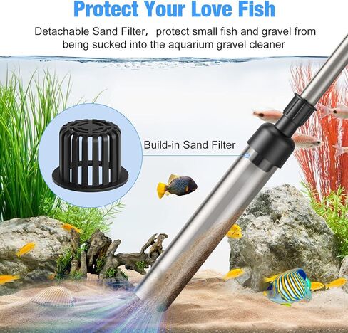 بيدي منظف حصى حوض السمك اليدوي، منظف حصى حوض السمك، طقم مكنسة كهربائية 3 في 1 لحوض السمك لتغيير المياه وتنظيف الرمال وازالة الاوساخ مع قضيب تلسكوبي قابل للتعديل in Kuwait