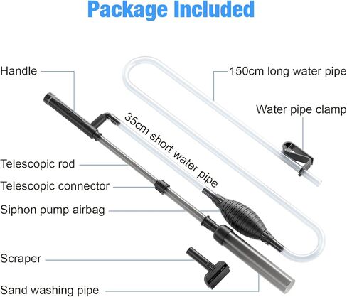 بيدي منظف حصى حوض السمك اليدوي، منظف حصى حوض السمك، طقم مكنسة كهربائية 3 في 1 لحوض السمك لتغيير المياه وتنظيف الرمال وازالة الاوساخ مع قضيب تلسكوبي قابل للتعديل in Kuwait