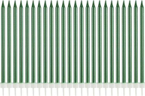 شموع معدنية لعيد الميلاد السعيد، شموع كعكة عيد الميلاد الطويلة، حاملات شموع كب كيك طويلة ورقيقة لتزيين حفلات الزفاف (24 قطعة) (أخضر) in Kuwait