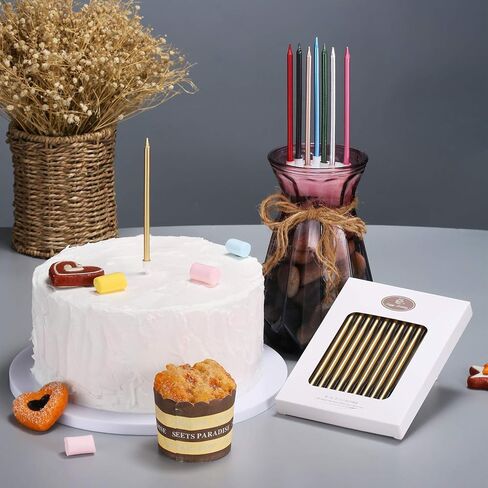 شموع معدنية لعيد الميلاد السعيد، شموع كعكة عيد الميلاد الطويلة، حاملات شموع كب كيك طويلة ورقيقة لتزيين حفلات الزفاف (24 قطعة) (أخضر) in Kuwait