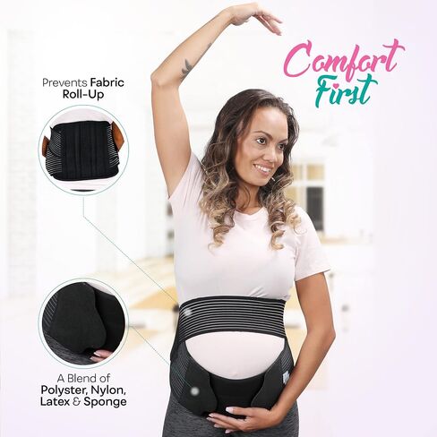 Comfy Mom Maternity Back Brace Elite - Belly Band Relief From Back Pain - Belly Bands For Pregnant Women - Maternity Support Belt - Pregnancy Must Haves, (Large, Onyx) in Saudi Arabia