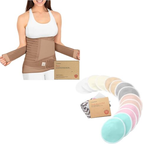 KeaBabies 3-in-1 Postpartum Belly Band, Post Partum Recovery and Organic Bamboo Viscose Nursing Pads - Postpartum Belly Wrap Shapewear Belt - 14 Washable Breastfeeding Pads in Saudi Arabia