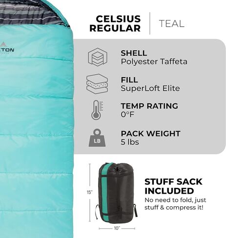TETON Sports Celsius Regular Sleeping Bags, All Weather Bags for Adults and Kids Camping Made Easy and Warm Compression Sack Included in Kuwait