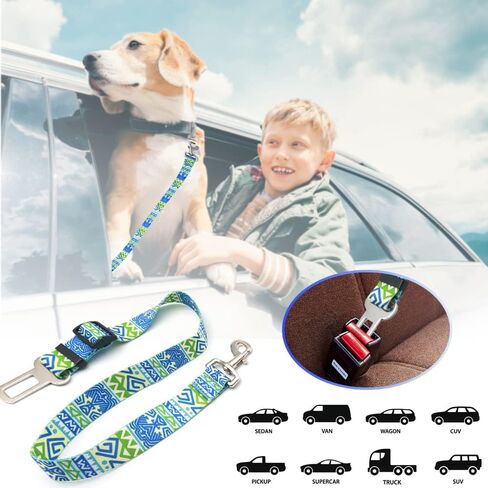 LASOCUHOO Dog Seat Belt, Adjustable Dog Seatbelt for Car, Nylon Fabric Pet Safety Printed Seat Belt Car Harness for Dogs in Kuwait