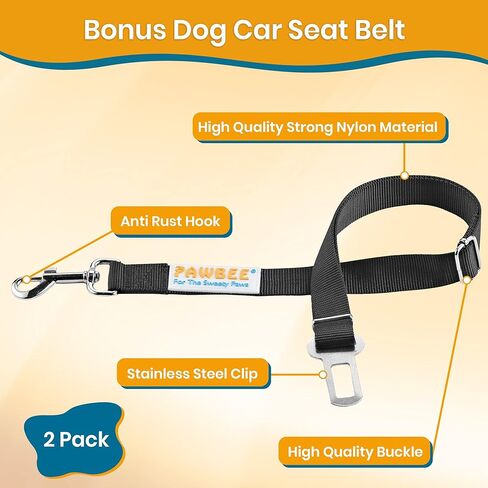 PAWBEE Dog Seat Belt for Car - 2 Pack Dog Car Harness - Adjustable Dog Seatbelt Harness - Durable Nylon Dog Seat Belt Harness - Dog Car Seat Belt with Stainless Hook & Clip - Safety Seat Belt for Dogs in Kuwait
