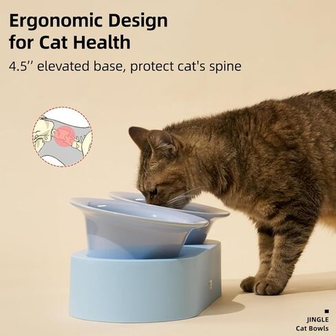 MS!MAKE SURE Dog Cat Bowls, Elevated Ceramic Cat Food and Water Bowl Set, 15° Tilted Cat Dishes with Stand, Non-Slip & Whisker Friendly - Pink, Green in Kuwait