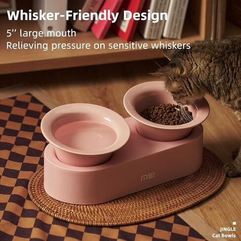 MS!MAKE SURE Dog Cat Bowls, Elevated Ceramic Cat Food and Water Bowl Set, 15° Tilted Cat Dishes with Stand, Non-Slip & Whisker Friendly - Pink, Green in Kuwait