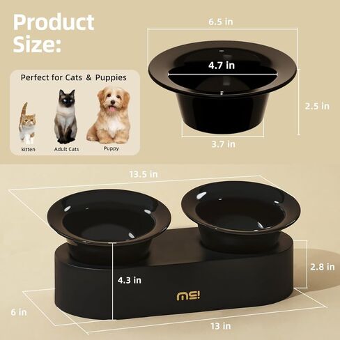 MS!MAKE SURE Dog Cat Bowls, Elevated Ceramic Cat Food and Water Bowl Set, 15° Tilted Cat Dishes with Stand, Non-Slip & Whisker Friendly - Pink, Green in Kuwait