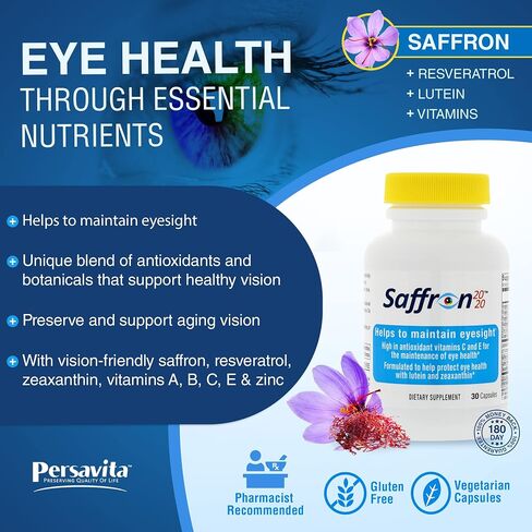 Saffron 2020 Supplement with Saffron, Resveratrol, Vitamins and Minerals, Zeaxanthin and Lutein -30 Vegetarian Capsules in Saudi Arabia