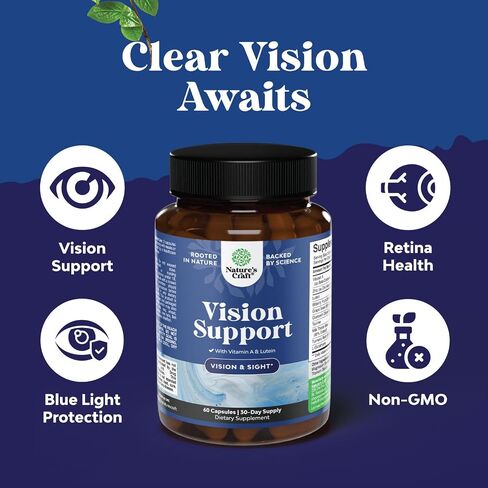 Complete Eye Health Supplement for Adults - Lutein 20mg Per Serving Eye Vitamins for Vision Dry Eyes Pressure and Blue Light Protection - Eye Supplement for Adults with Beta Carotene for Eyes in Saudi Arabia