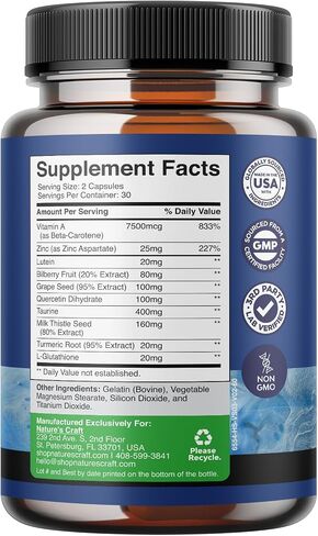 Complete Eye Health Supplement for Adults - Lutein 20mg Per Serving Eye Vitamins for Vision Dry Eyes Pressure and Blue Light Protection - Eye Supplement for Adults with Beta Carotene for Eyes in Saudi Arabia