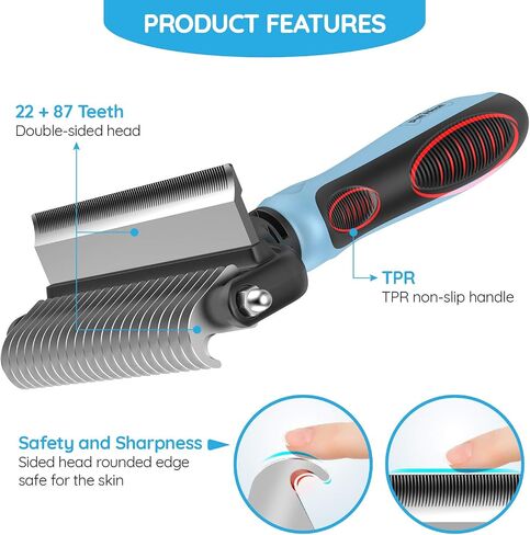 Pet Neat Pet Grooming Brush Effectively Reduces Shedding by Up to 95% Professional Deshedding Tool for Dogs and Cats (Light Blue) (Light Blue) in Saudi Arabia