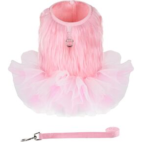 فستان الكلب اللطيف الفاخر من توتو، مقود الكلب، ملابس المشي، التنانير، ملابس الحيوانات الأليفة الشتوية للكلاب الصغيرة، الفتيات والقطط، فساتين حفلات أعياد الميلاد اليومية (وردي، M) in Kuwait