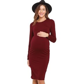 Womens Long Sleeve Round Neck Bodycon Maternity Dress