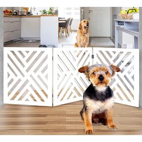 Freestanding Dog Gate Expandable Decorative Wooden Fence for Small to Medium Pet Dogs, Barrier for Stairs, Doorways, & Hallways (Lattice - White) in Saudi Arabia