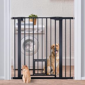Mumeasy 36" High Extra Tall Baby Gate with Cat Door, 29.6"-40.5" Wide Pressure Mounted Dog Gate with Small Pet Door, Auto Close Pet Gate for House,Stairs,Doorways,Black in Kuwait