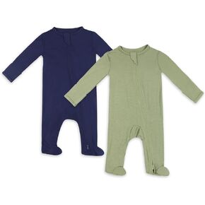 TWINOR Baby Footed Pajamas with Mittens, Soft Bamboo Viscose One-Piece Romper for Newborn Infant 2-Pack