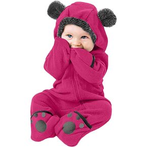 Baby Newborn Snowsuit Winter Hooded Footie Fleece Jumpsuit for Infant Girls Boys