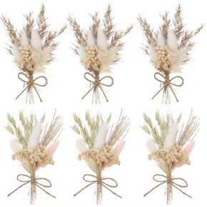 Auidy_6TXD 6 قطع باقة زهور مجففة، زهور مجففة طبيعية صغيرة باقات جيبسوفيلا قطع مركزية للطاولة بوتونيير وصيفة العروس زهرة فتاة هدية مربع لحفل زفاف بوهو، عيد ميلاد كعكة الجدول زجاجة الديكور in Kuwait