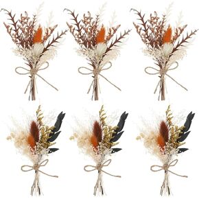 Auidy_6TXD 6 قطع من باقات الزهور المجففة بوهو، زهور مجففة صغيرة للحرف اليدوية، زهور طبيعية جافة للطاولة قطع مركزية لوصيفات العروس زهرة فتاة هدية لحفلات زفاف بوهو، ديكور زجاجة طاولة كعكة عيد الميلاد in Kuwait